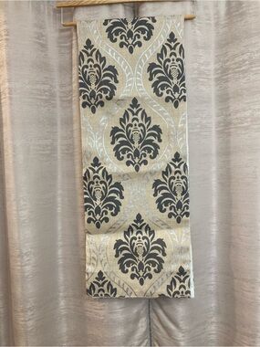 Cotton Craft Beige, Gray and Silver Damask Jute Table Runner 72”X 13.5”. New